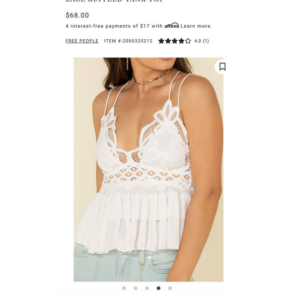 Free People Adella Cami Lace Ruffed Tank Top / S- Medium - Picture 9 of 11